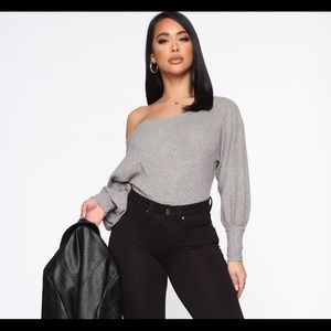 Grey Off Shoulder Sweater